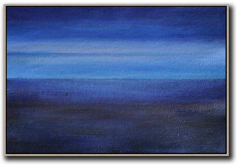 Original Extra Large Wall Art,Horizontal Palette Knife Contemporary Art,Modern Wall Art,Dark Blue,Black ,Light Blue.etc